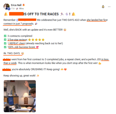 FWE member win posted in the community