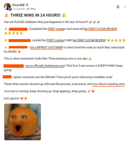 FWE member win posted in the community