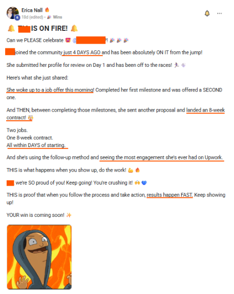 FWE member win posted in the community