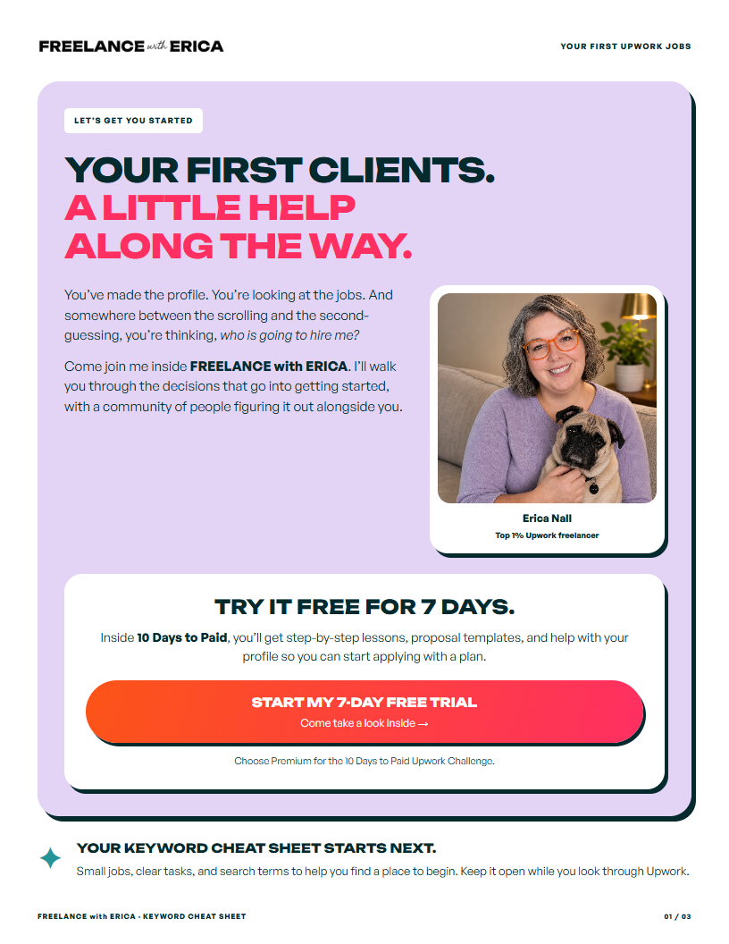 Upwork beginner job keyword cheat sheet