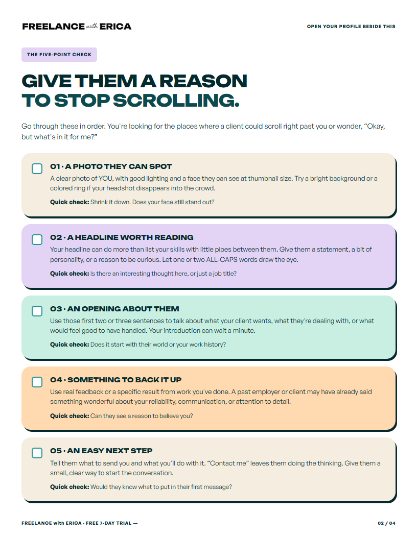 Upwork Profile Cheat Sheet, page 2